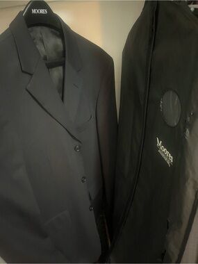 Moores Men's Blazer Coat, Modern Fit, Wool & Linen Blend, 38/32, Black, 9/10